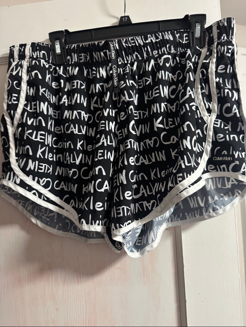 Calvin Klein Black & White Logo-Print Athletic Shorts